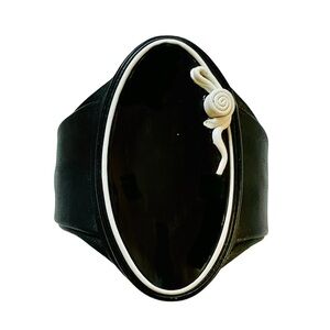 Vintage Art Deco Black Leather And Celluloid Cuff Bracelet